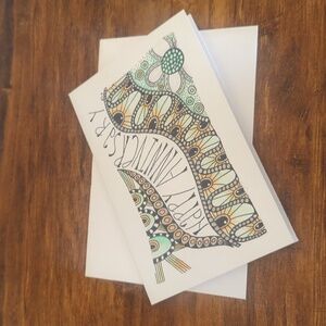 🌻 5/$20 Handmade Floral  Happy Anniversary Zentangle Card- Orange And Green